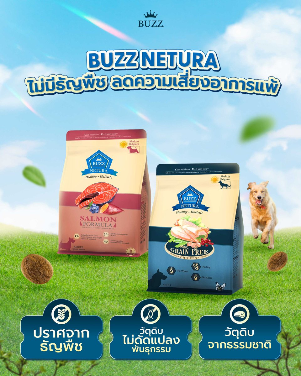 "เพราะสุขภาพที่ดี เริ่มต้นที่อาหาร 📷
BUZZ Netura Dog Holistic Grain Free อาหารสุนัขผลิตจากวัตถุดิบจากธรรมชาติแท้ๆ ที่ออกแบบมาเพื่อความต้องการและตอบโจทย์สำหรับน้องหมาทุกขนาด ทุกสายพันธุ์ ด้วย 2 ขนาดเม็ดที่สามารถเลือกซื้อได้ทั้งพันธุ์ใหญ่-พันธุ์เล็ก
📷 ปราศจากธัญพืช