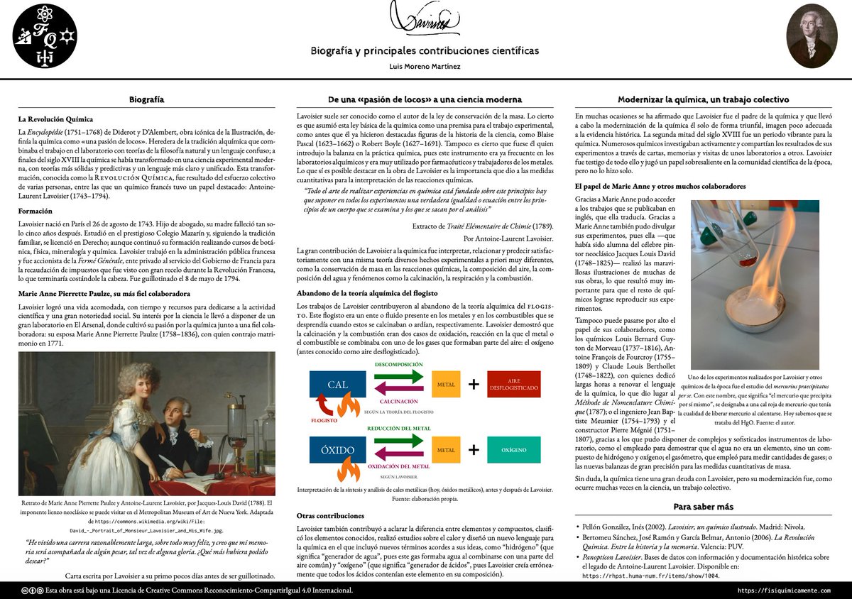 El 26 de agosto de 1743 nació Antoine Laurent Lavoisier, figura clave de la historia de la química. 
Biografía para ESO y Bachillerato: goo.su/e0dz (póster) goo.su/SmO2 (tríptico)
Recreación didáctica de uno de sus experimentos: goo.su/SseADms