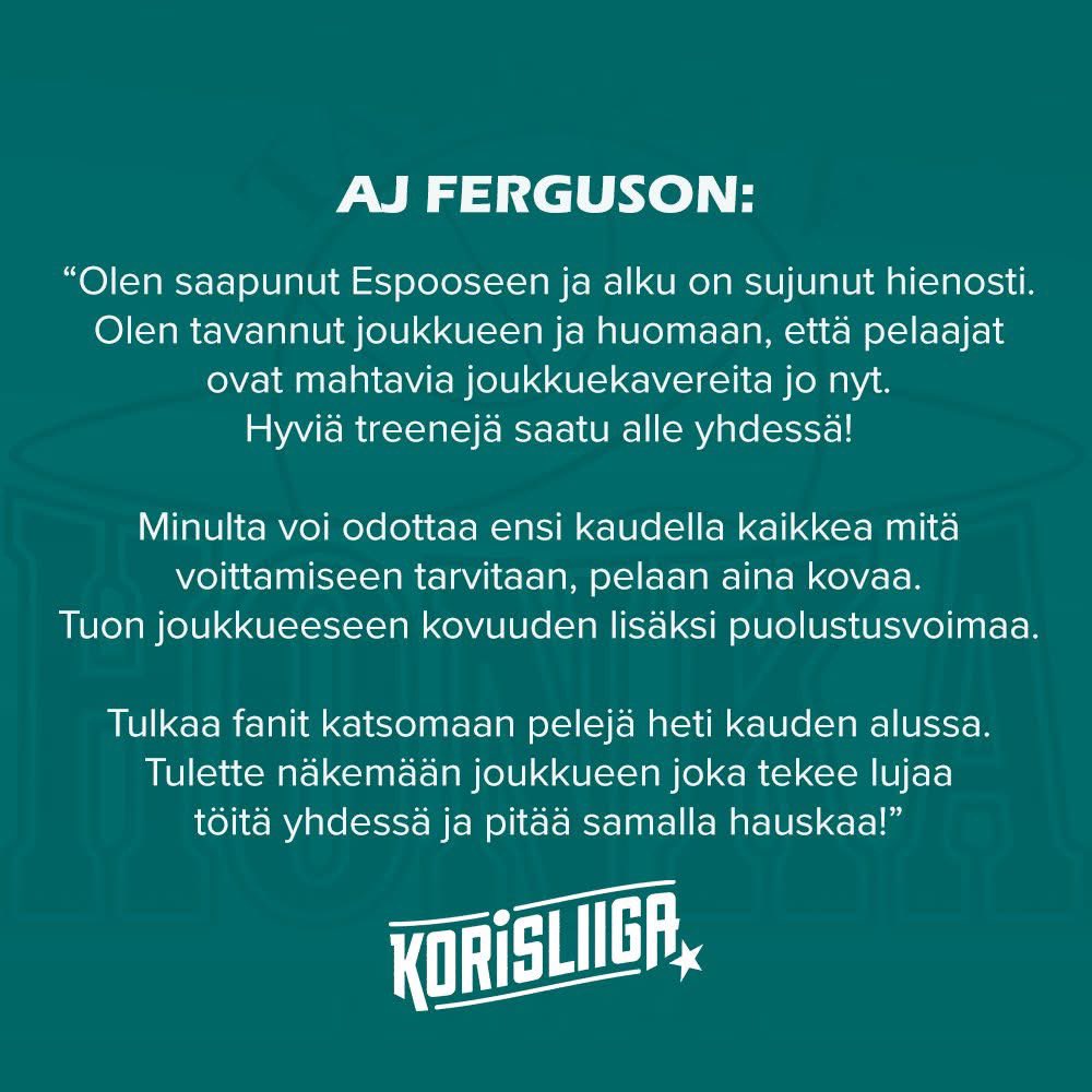 Amerikkalaisvahvistusta laiturinpaikalle ja puolustuspäähän: Welcome to our mens team AJ Ferguson! 🔥🏀👏🏼

Lue koko uutinen: tapiolanhonka.fi/aj-ferguson-va…

#Korisliiga