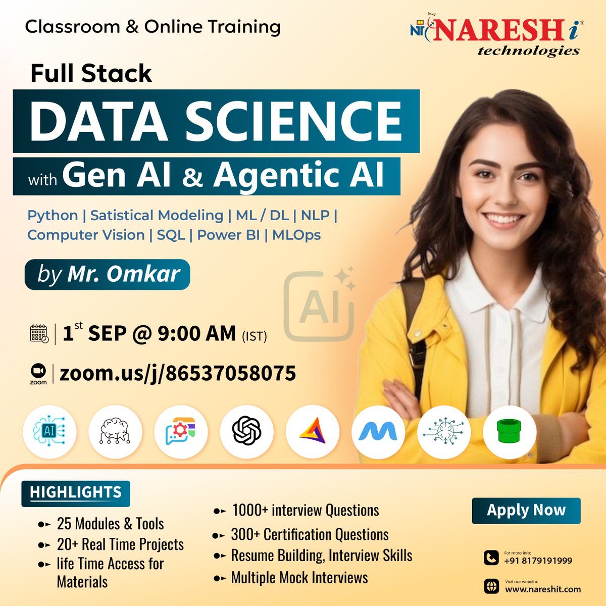 nareshitech's tweet image. 🌟 Become a Full-Stack Data Scientist with Gen AI & Agentic AI!
Register Now: t.ly/FSDSAI-1SE
📅 Starts: 1st Sept 2025 | ⏰ 9:00 AM (IST)
🎓 Trainer: Mr.Omkar
#FullStackDataScience #GenerativeAI #AgenticAI #AI #Machinelearning #bigdata #Analytics #Datamining