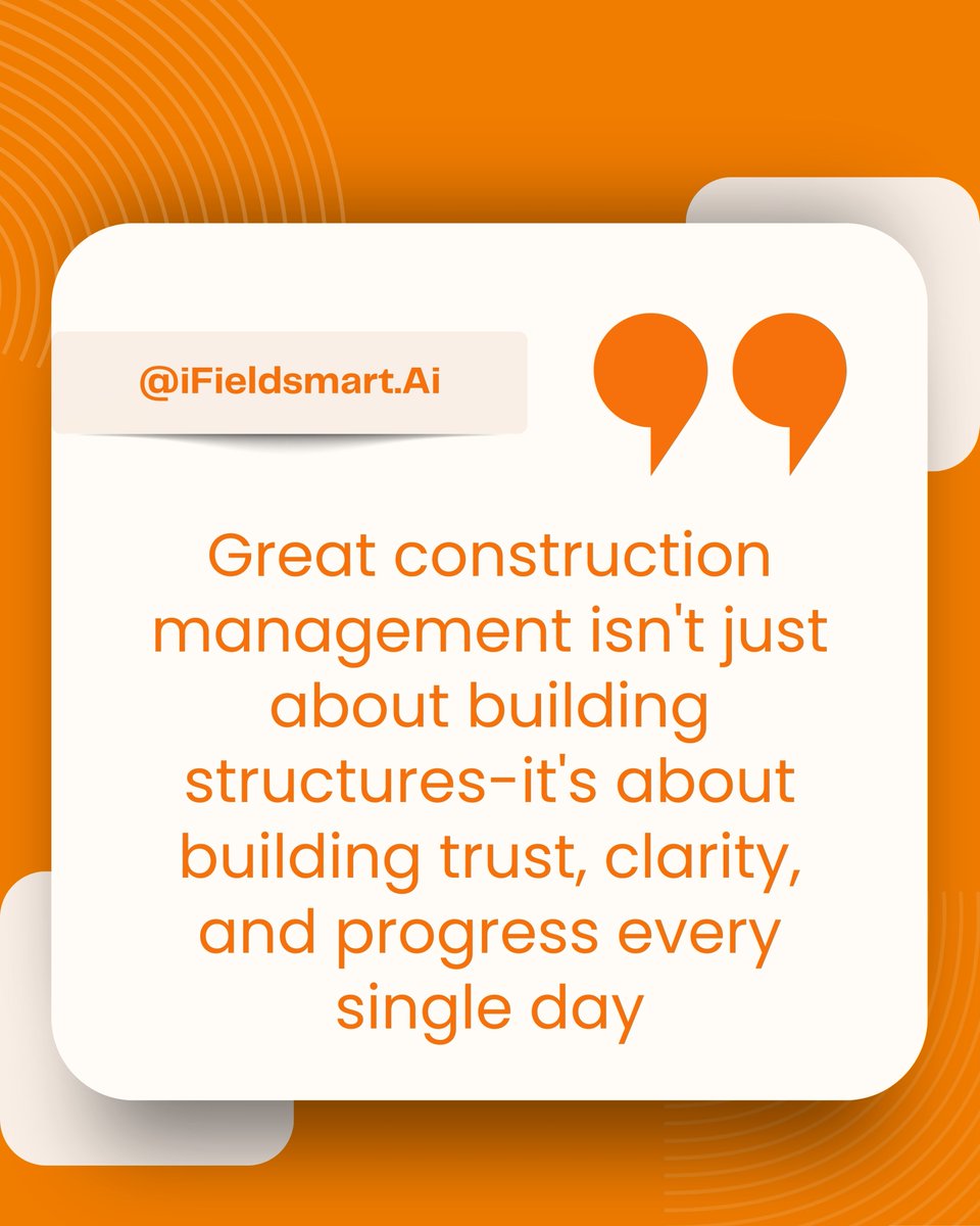 iFieldSmart_'s tweet image. Great construction management isnโt just about structuresโitโs about creating trust, clarity, and measurable progress. The right solutions donโt just build projects; they build confidence.
#constructionthoughts #constructionmanagement #projectsolutions #clarity #trust #progress