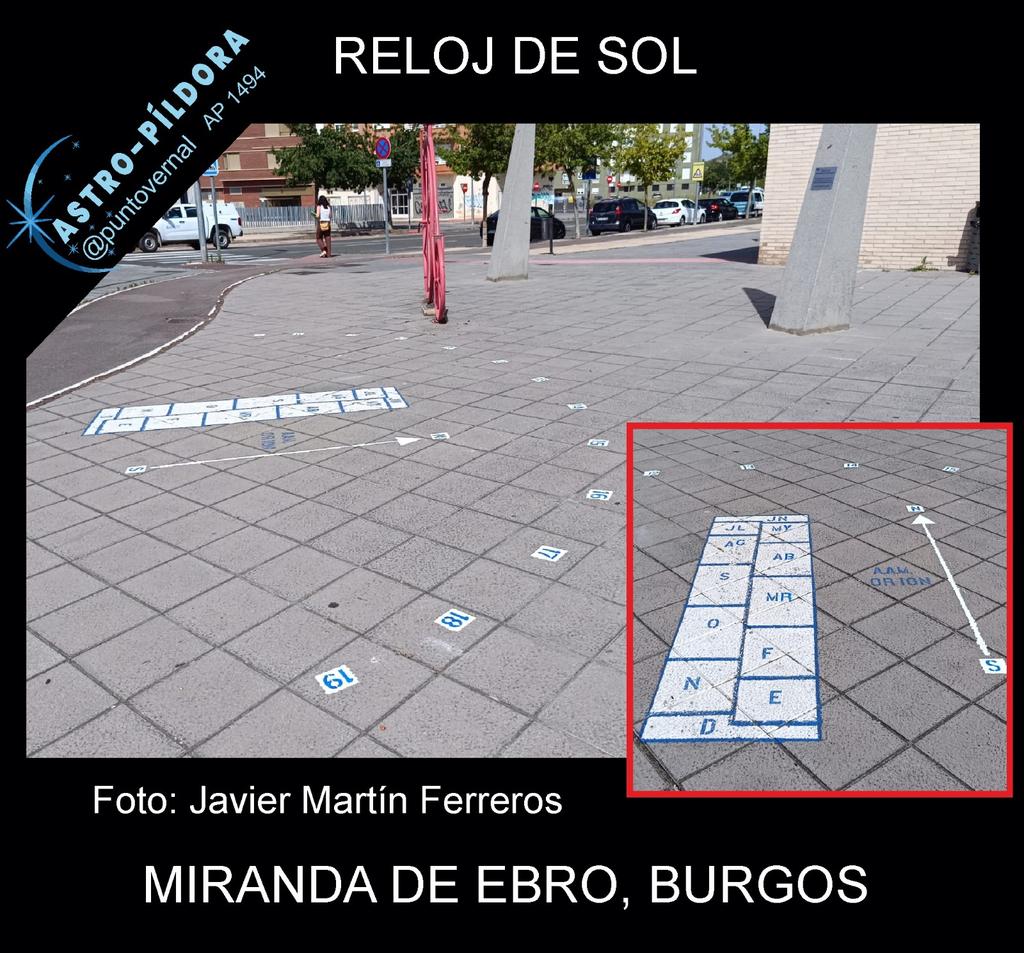 Reloj analemático en el que la hora solar la marca la sombra del visitante apostado en el rectángulo correspondiente al mes. Está en la plazoleta de la entrada al Centro Cívico  Raimundo Porres