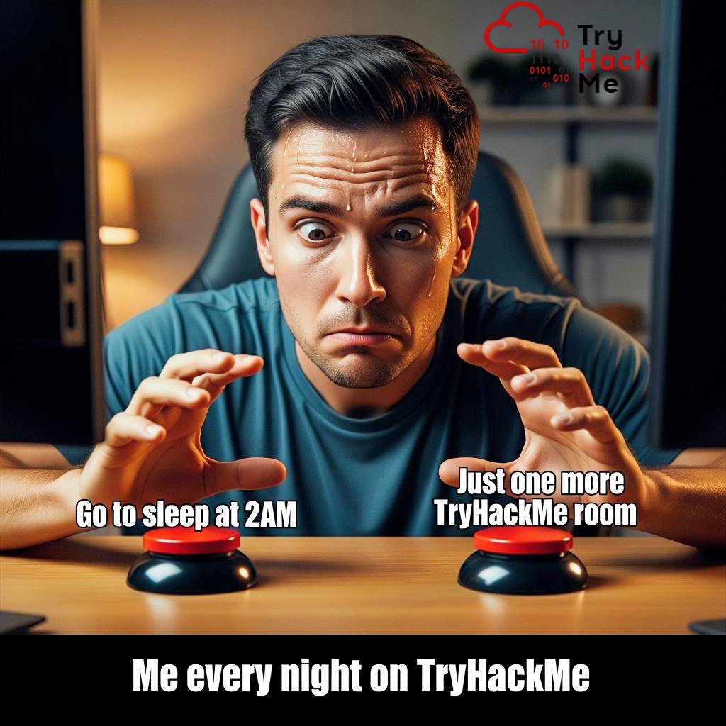 saurav37796541's tweet image. One does not simply… stop at ONE TryHackMe room 👀💻
🎟️ Still chasing that Hack2Win ticket luck 😂
👉 tryhackme.com
👉 tryhackme.com/hack2win

#TryHackMe #Hack2Win #CyberSecurity #CTF

Tag: @RealTryHackMe