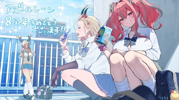 アズールレーン8周年 平成ギャル ブレマートン・熊野・尾張 #アズレン8周年アート