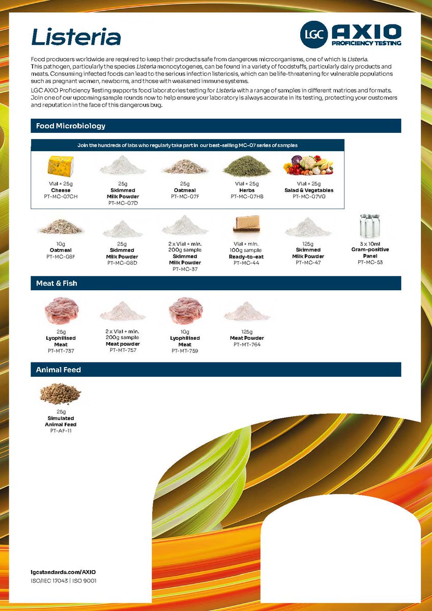 LGCStandards's tweet image. LGC AXIO #ProficiencyTesting supports food labs testing for #Listeria with a wide range of samples in different matrices &amp;amp; formats.
👇Download our new #infographic to explore the full range of #Listeria PT samples: ow.ly/MNTl50WFbAO

#FoodSafety #Microbiology #FoodTesting