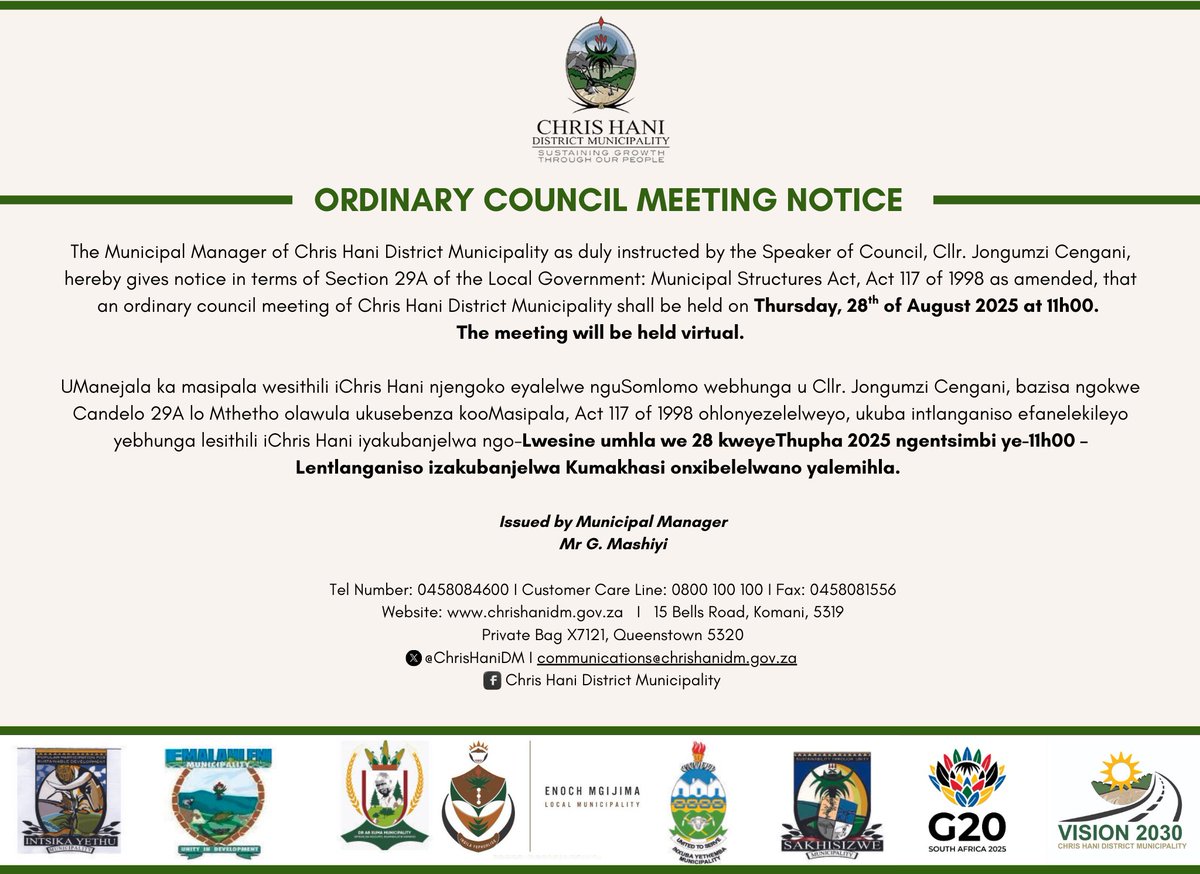 📌CHDM Ordinary Council Meeting 
#ExecutiveSitting
#SevingOurCommunitiesBetter
#CHDM