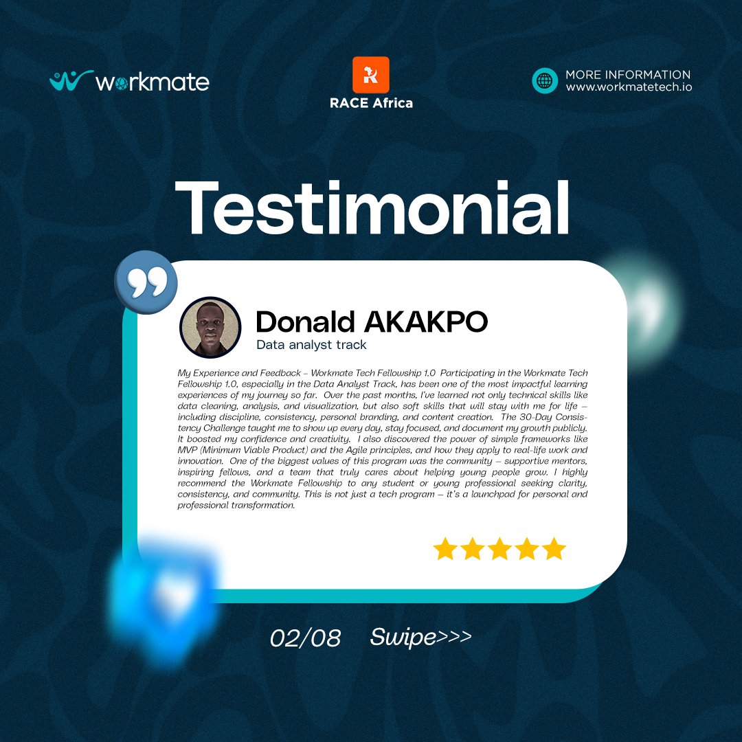 workmatetech_io's tweet image. After the successful Workmate Tech Student Fellowship Program, students across the globe are sharing how it transformed their journey in tech!
👉 Read their testimonials and stay tuned for more fellowship opportunities.
#WorkmateTech #StudentVoices #FellowshipProgram