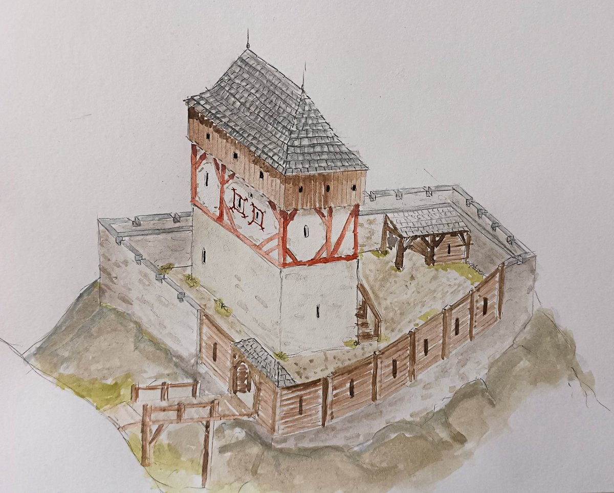 A slightly inaccurate reconstruction újezdu u Tišnova 🏰#medieval #watercolor #art #architecture #castle