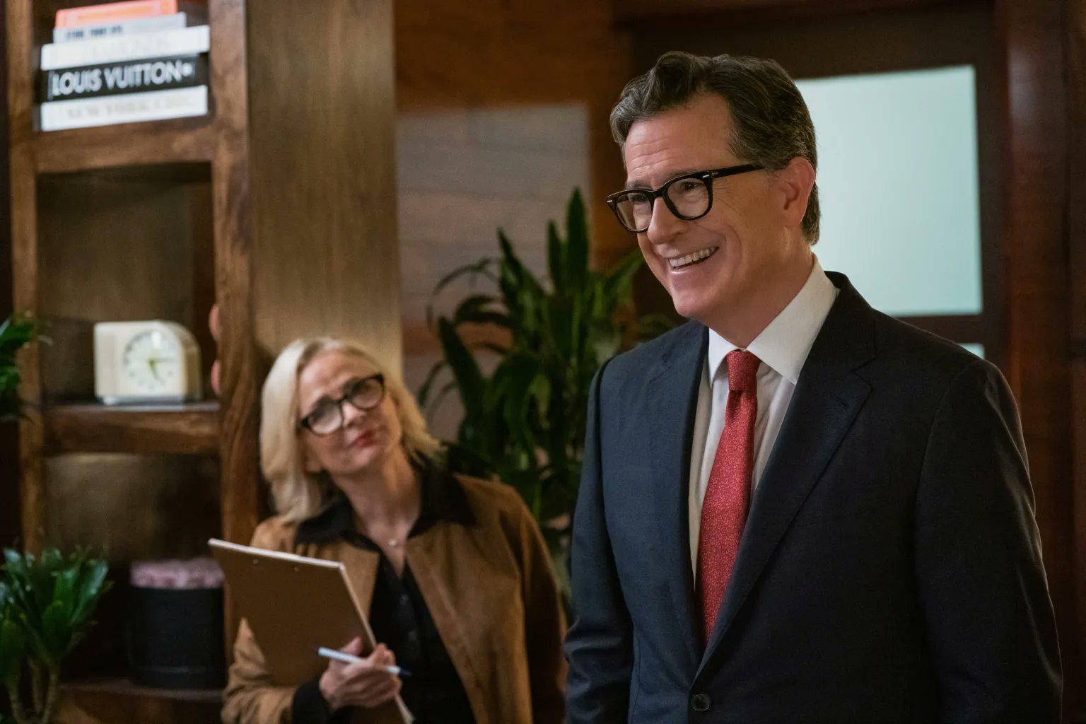 HITPLAY on X: "First look at Stephen Colbert guest starring on CBS'  'Elsbeth' as a late-night host who didn't get fired, featuring a mini  'Strangers with Candy' reunion with Amy Sedaris #stephencolbert #