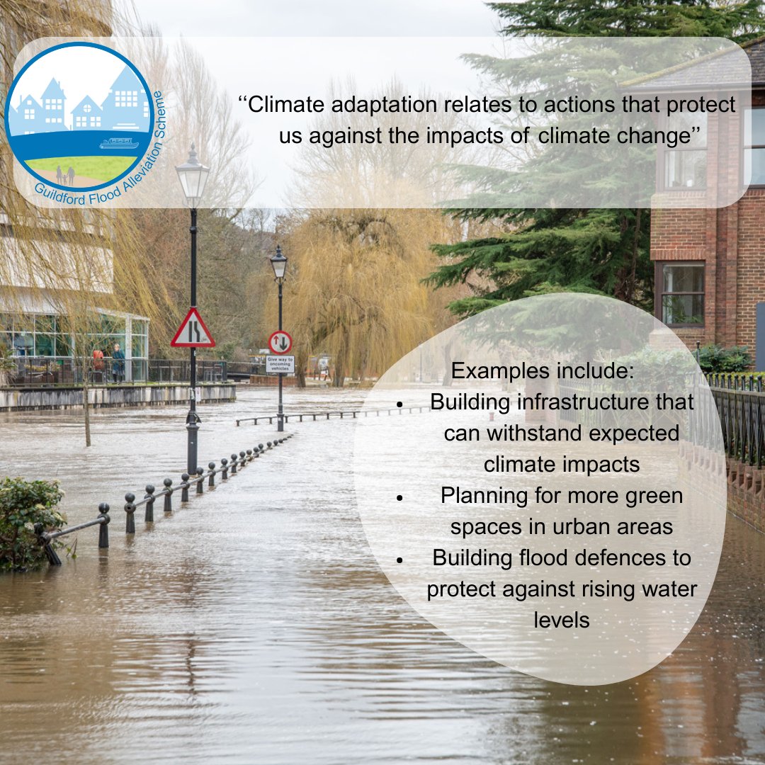 GuildfordFS's tweet image. The scheme aims to reduce flood risk from the River Wey to Guildford town centre, making it more resilient to climate change. #ClimateResilience #ClimateAdaptation