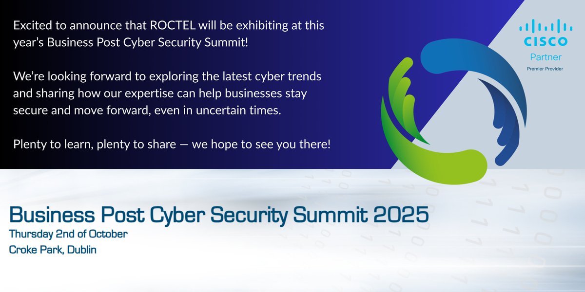 We’re excited to announce ROCTEL will be exhibiting at the #BusinessPostCyberSecuritySummit, taking place on 2nd October 2025 in Dublin!

Join us as we engage with industry leaders, showcase <a href="/Cisco/">Cisco</a> powered solutions, and explore strategies for cyber resilience.