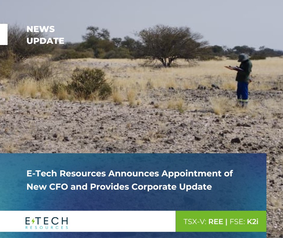 E-Tech Resources announces the appointment of Patrick McGrath as Chief Financial Officer, effective August 26, 2025, following the retirement of Rob Randall.

Read the full update here: bit.ly/4oRqXpe