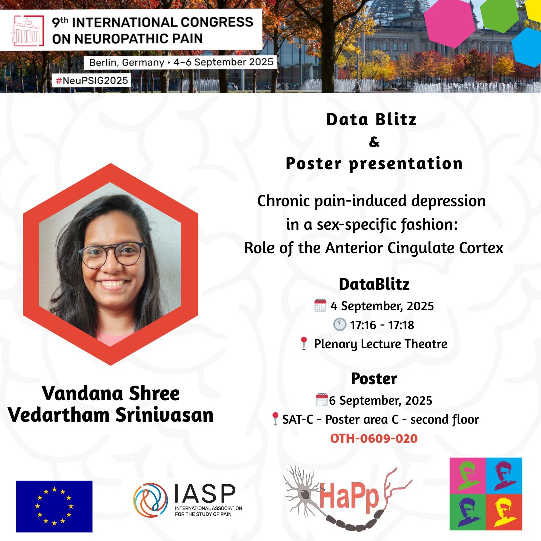 We are excited to announce that ESR <a href="/ShreeVedarth/">Vandana Shree</a> will be presenting at the 9th International Congress on Neuropathic Pain  in Berlin! Don't miss her presentation:

📊 DataBlitz: Sept 4, 17:16 @ Plenary Lecture Theatre

🖼️ Poster: Sept 6, SAT-C, OTH-0609-020
 #NeuPSIG2025 #Pain