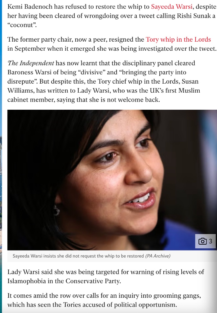 Bea Johanssen (@bea_johanssen) on Twitter photo <a href="/ArchRose90/">Chris Rose</a> Equally, why is a racist extremist like Warsi permitted to bring the Lords into disrepute on a regular basis...? <a href="/ArchRose90/">Chris Rose</a> Equally, why is a racist extremist like Warsi permitted to bring the Lords into disrepute on a regular basis...?