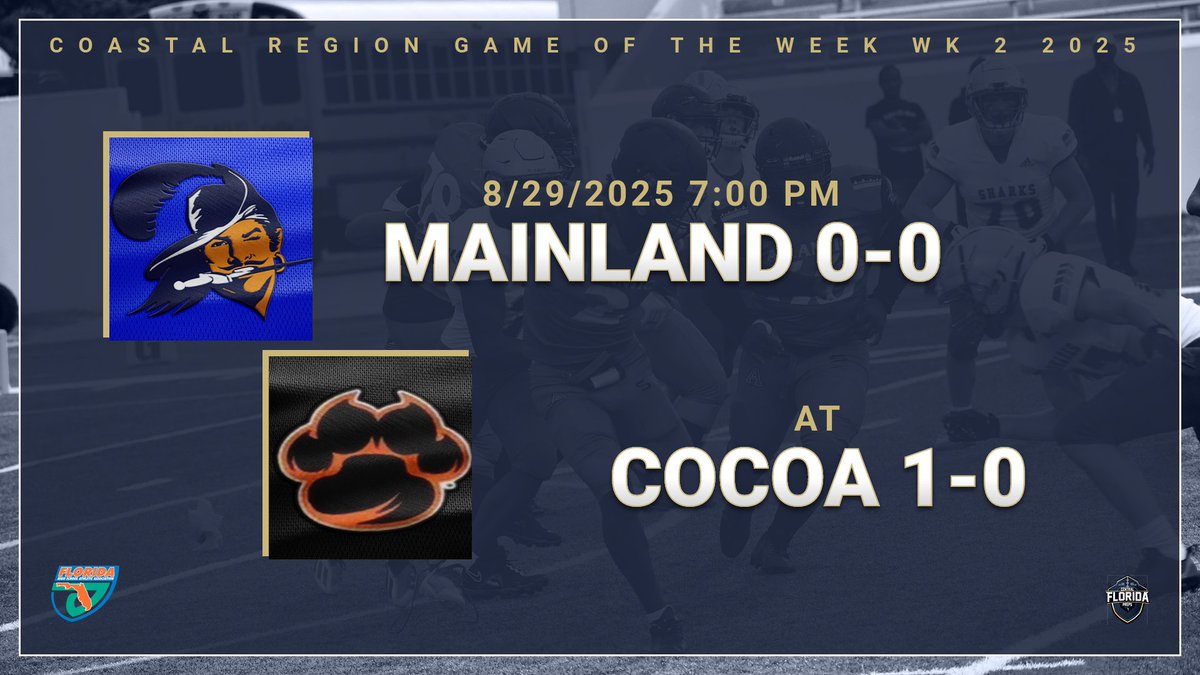 Central Florida Preps (@cenflapreps) on Twitter photo GAME OF THE WEEK - COASTAL REGION (Brevard, Flagler, St. Johns, and Volusia Counties)
<a href="/TheMainlandHSFB/">Mainland High School Football</a> <a href="/CoachSquatty/">Coach Bell</a> <a href="/DBNJSports/">DBNJ Sports</a> <a href="/ChrisBoyleDBNJ/">Chris Boyle</a> <a href="/ChrisAVinel/">Chris Vinel</a> <a href="/zachallen0/">Zach</a> <a href="/cityhopedealer/">The Internet Guy</a> <a href="/CocoaFootball/">Cocoa Football</a> <a href="/Cocoa_Schneider/">Ryan Schneider</a> <a href="/adam_franco/">Coach Franco</a> <a href="/SportsBrevard/">BrevardSportsNetwork</a> <a href="/raefsu23/">321 Recruits</a> <a href="/321preps/">FLORIDA TODAY preps</a> GAME OF THE WEEK - COASTAL REGION (Brevard, Flagler, St. Johns, and Volusia Counties)
<a href="/TheMainlandHSFB/">Mainland High School Football</a> <a href="/CoachSquatty/">Coach Bell</a> <a href="/DBNJSports/">DBNJ Sports</a> <a href="/ChrisBoyleDBNJ/">Chris Boyle</a> <a href="/ChrisAVinel/">Chris Vinel</a> <a href="/zachallen0/">Zach</a> <a href="/cityhopedealer/">The Internet Guy</a> <a href="/CocoaFootball/">Cocoa Football</a> <a href="/Cocoa_Schneider/">Ryan Schneider</a> <a href="/adam_franco/">Coach Franco</a> <a href="/SportsBrevard/">BrevardSportsNetwork</a> <a href="/raefsu23/">321 Recruits</a> <a href="/321preps/">FLORIDA TODAY preps</a>