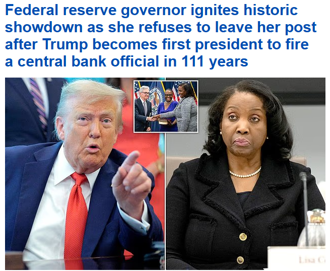 ScaryEurope's tweet photo. NOW‼️ Federal Reserve governor 'fired' by Trump ‼️
Donald Trump fired Federal Reserve Governor Lisa Cook late Monday, all but guaranteeing a replacement that would back the president's calls to slash interest rates 🔥
#DonaldTrump #donaldtrumpforpresident #fired #FederalReserve #Governor #LisaCook @realDonaldTrump