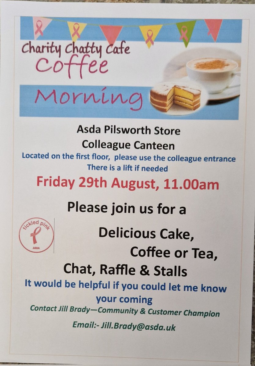 Why not pop in and help raise funds for Breast Cancer Now. Look forward to seeing you