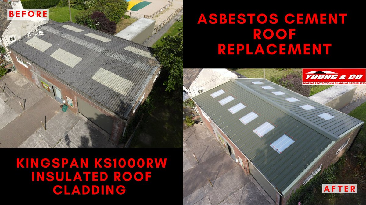 YoungCoRoofing's tweet image. &quot;Out with the old, in with the new! 🚀 Check out this incredible #TransformationTuesday as we replace a nursery&apos;s asbestos cement roof with a brand-new Kingspan KS1000RW #Quadcore insulated panel &amp;amp; FAIRS roof lights #Roofing #RoofCladding #CommercialRoofing #AsbestosRemoval