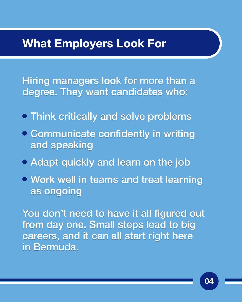 Want to work in international business but not sure where to start?

Here’s some practical advice to help you take the first steps, without leaving Bermuda.

➡️ Swipe to learn how to get started and follow for more helpful content like this.

#careertips #internationalbusiness