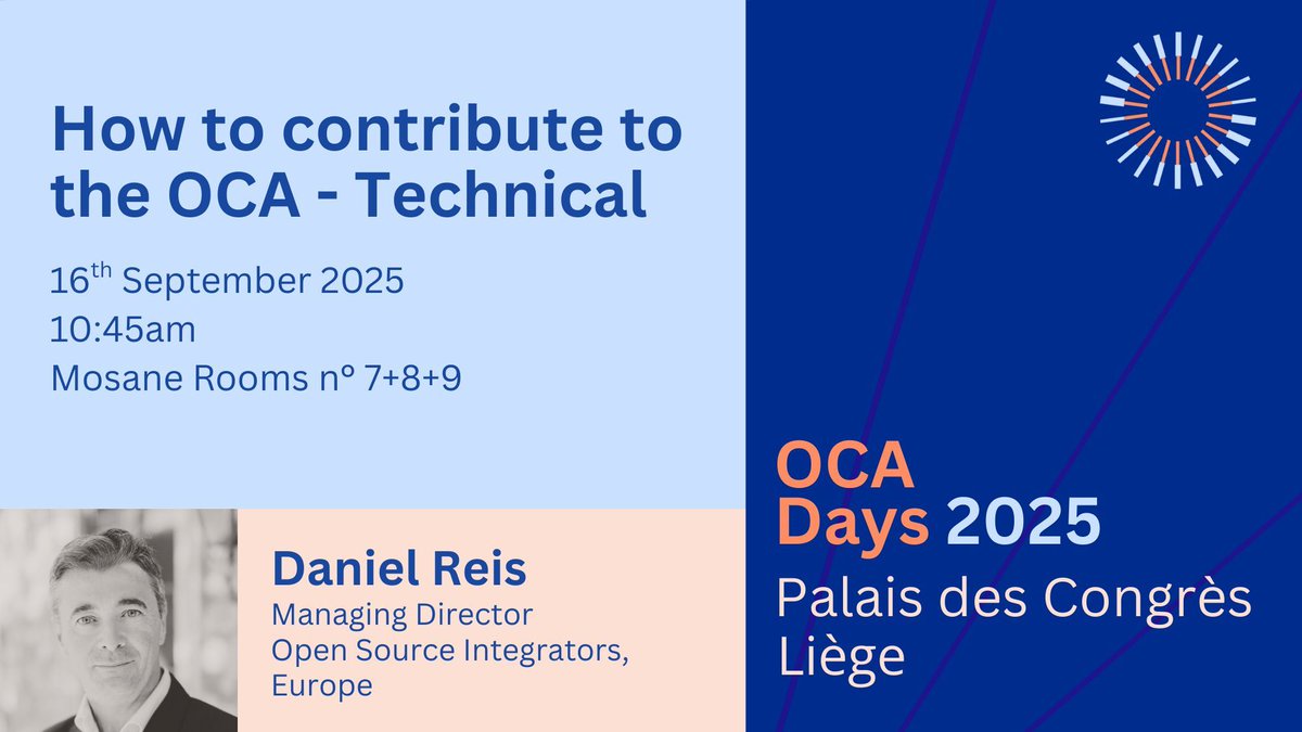 #OCADays2025

📣  Find out how to CONTRIBUTE to the OCA
📣  Daniel Reis shares his technical know-how
📣 More details: odoo-community.org/event/oca-days… 

📅  16th September 2025
⏰ 10:45am
🎟️ Register here: odoo-community.org/event/oca-days…