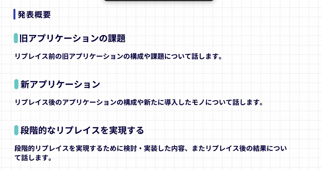 TECH Street@ITテクノロジーのコミュニティ (@_tech_street_) on Twitter photo 続いての登壇者は エキサイト株式会社 山縣さんです📢
登壇タイトル『エキサイトブログのトップページを段階的にリプレイスする』
それでは、よろしくお願いいたします!
#テックストリート 続いての登壇者は エキサイト株式会社 山縣さんです📢
登壇タイトル『エキサイトブログのトップページを段階的にリプレイスする』
それでは、よろしくお願いいたします!
#テックストリート