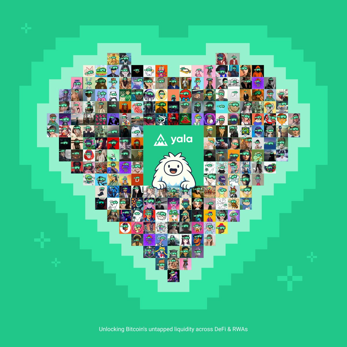 The Yala Yeti community 💚

Can you spot yourself in the heart? 👀 Circle it and drop it in the comments.

If you can’t find yours, share your PFP with Yeti goggles and we’ll add it in the next round 🧩