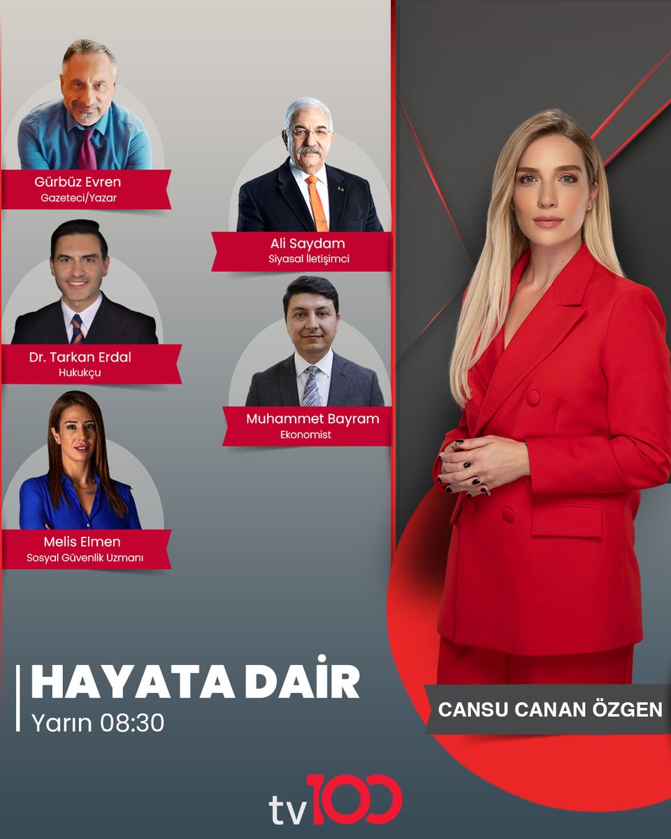 🌤️ Çayınızı kahvenizi hazırlayın!

📍 En sıcak haberler, ekonomiden son gelişmeler, siyasetin öne çıkan başlıkları ve hayata dair meseleler, uzman konukların katılımıyla yine Hayata Dair’de!

📍 Merak ettiğiniz her şeyi ve günün gelişmelerini birlikte karşılıyoruz.

Cansu Canan