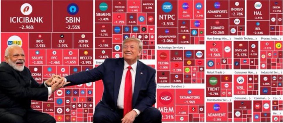 Ashish Gupta (@ashishgupta325) on Twitter photo The bear market in India gets pushed even further and Nifty 12000 is inevitable - thanks to my friend, India’s friend Mr Dolun Trump.
This reminds me of 1929 recession.
PC - <a href="/REDBOXINDIIA/">RedBoxxLocal India Parody</a> The bear market in India gets pushed even further and Nifty 12000 is inevitable - thanks to my friend, India’s friend Mr Dolun Trump.
This reminds me of 1929 recession.
PC - <a href="/REDBOXINDIIA/">RedBoxxLocal India Parody</a>