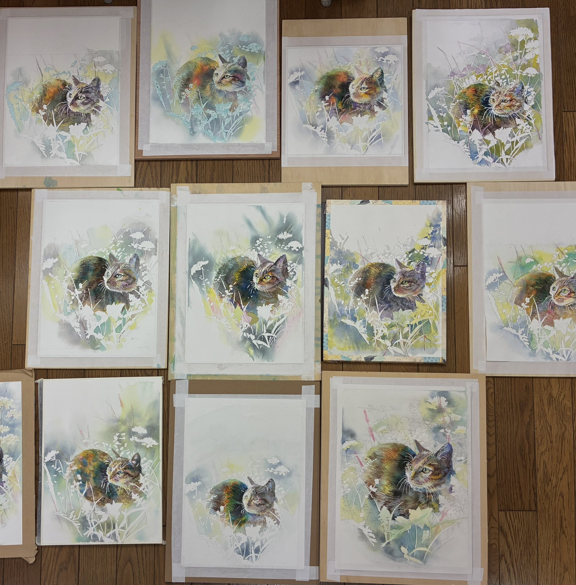 【真作】絵画　星野直子　水彩　向日葵　ガラスの中で咲く命　黄色と緑の調和　U6 真作】絵画 星野直子 水彩 向日葵 ガラスの中で咲く命 黄色と緑