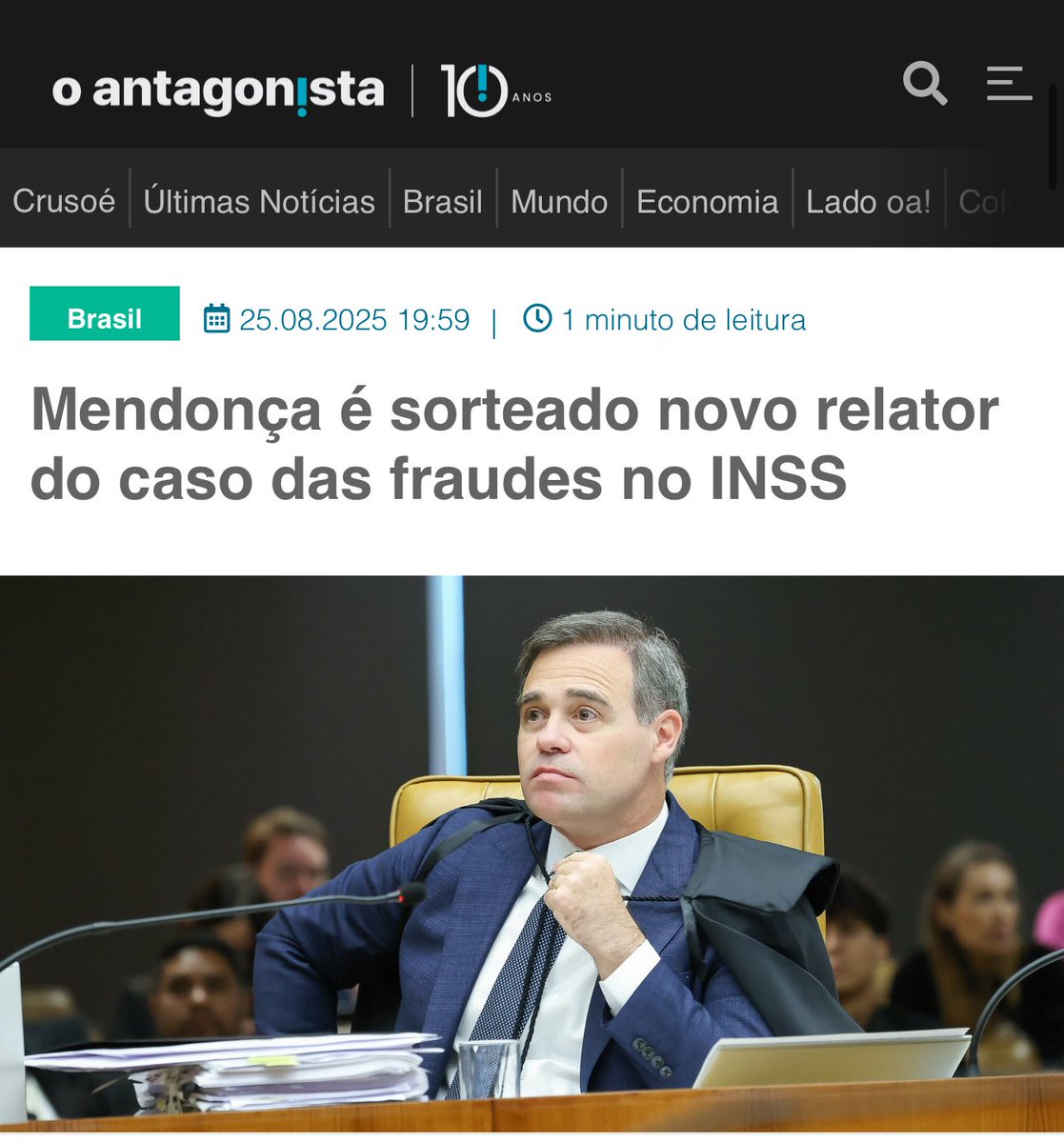 Com o Ministro parcial André Mendonça ocupando a relatoría das ações concernentes as FRAUDES NO INSS,  Michel Temer e JAIR BOLSONARO já estão, desde já,  inocentados de qualquer inércia ou mesmo ciência a respeito da Fraude milionária descoberta pela administração LULA. 
THE END.