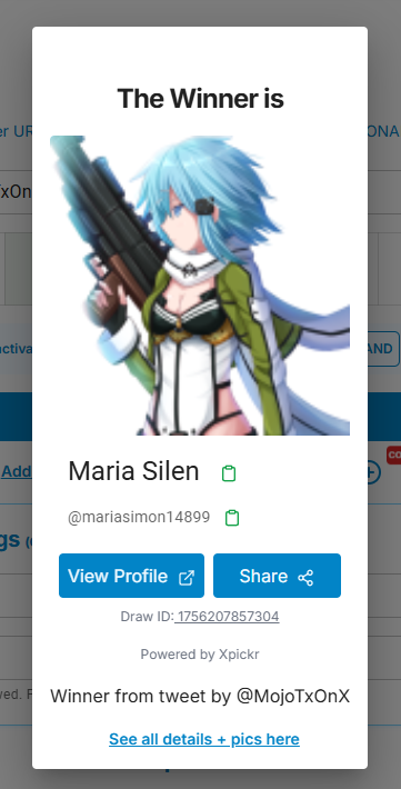 MojoTxOnX (@mojotxonx) on Twitter photo 🎉CONGRATULATIONS🎉
🚨Winner were picked by: The X Picker🚨
💰<a href="/mariasimon14899/">Maria Silen</a> join the discord to claim the price ➡️discord.gg/JhaDXzfc2T
Full post ⬇️
x.com/MojoTxOnX/stat…
#Giveaway #lucky #Crypto 🎉CONGRATULATIONS🎉
🚨Winner were picked by: The X Picker🚨
💰<a href="/mariasimon14899/">Maria Silen</a> join the discord to claim the price ➡️discord.gg/JhaDXzfc2T
Full post ⬇️
x.com/MojoTxOnX/stat…
#Giveaway #lucky #Crypto