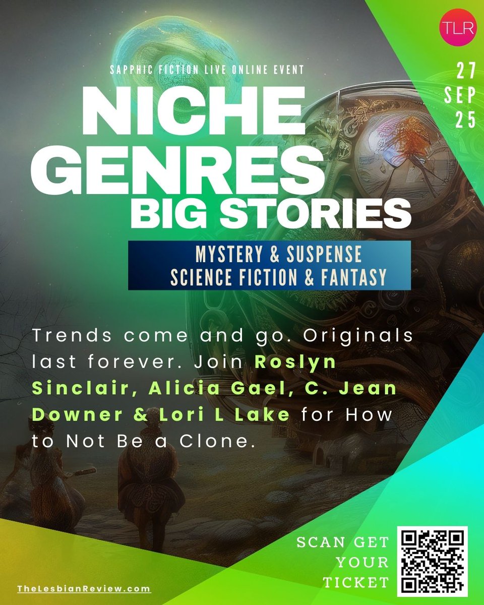 Trends come and go. Originals last forever. Join Roslyn Sinclair, Alicia Gael, C. Jean Downer &amp; Lori L Lake for How to Not Be a Clone at Niche Genres, Big Stories online sapphic fiction event.
Get your tickets at thelesbianreview.com/nice-genres-bi…

<a href="/WritingRoslyn/">Roslyn Sinclair (@WritingRoslyn on Bluesky)🖊️ 📖</a>

#lesfic #lesbianbooks