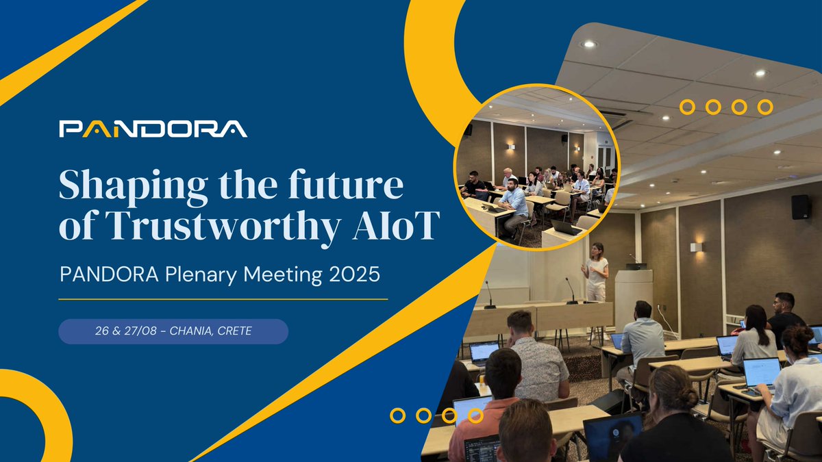 Day 1 of #PANDORA Plenary Meeting in Chania, Crete was inspiring! Partners across Europe advanced #AIoT with testbeds, synthetic data, explainable learning &amp; energy-efficient #AI. 

Excited for Day 2! 🚀 

#TrustworthyAI #HorizonEurope #Innovation #Collaboration