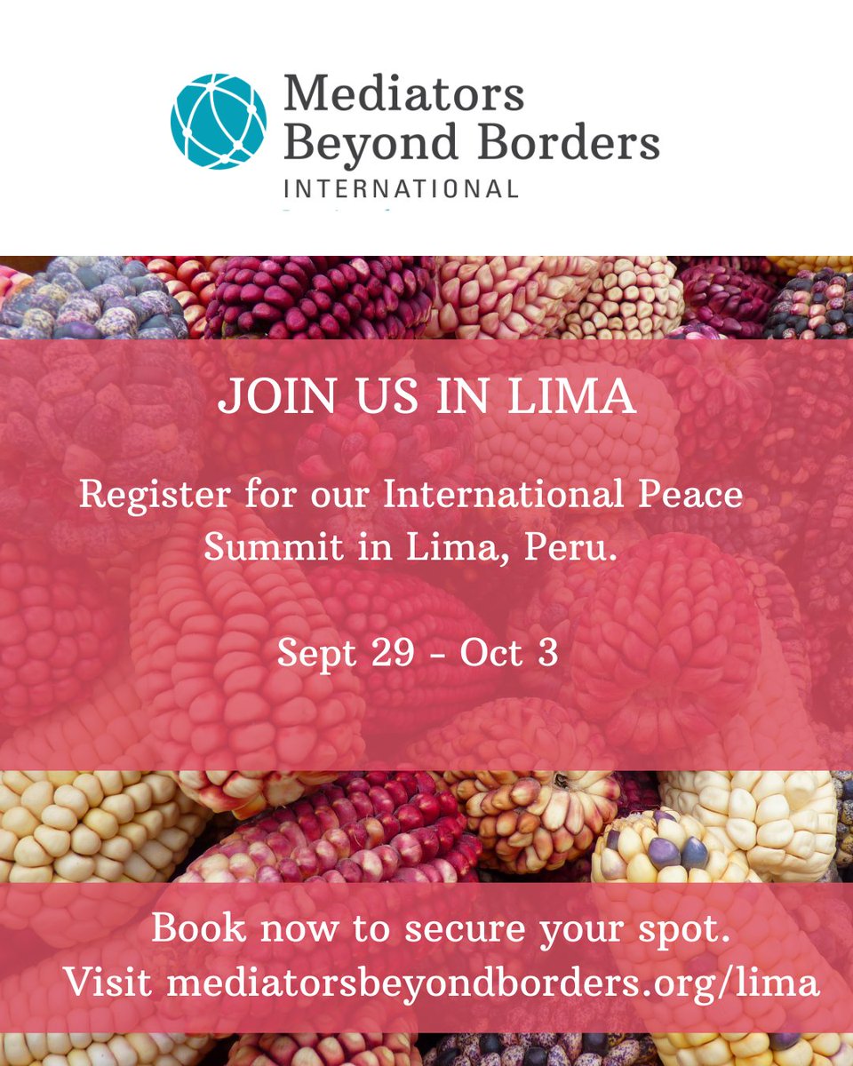 GCSP_Alumni (@gcsp_alumni) on Twitter photo This October, Luis Ore Ibarra, GCSP Alumnus, will be at the 2025 International Peace Summit in Peru, as a Peace Builder with <a href="/MBBIntl/">Mediators Beyond Borders International</a>.
Register now if you would like to join Luis and meet other experts working on #mediation: mediatorsbeyondborders.org/lima/ This October, Luis Ore Ibarra, GCSP Alumnus, will be at the 2025 International Peace Summit in Peru, as a Peace Builder with <a href="/MBBIntl/">Mediators Beyond Borders International</a>.
Register now if you would like to join Luis and meet other experts working on #mediation: mediatorsbeyondborders.org/lima/