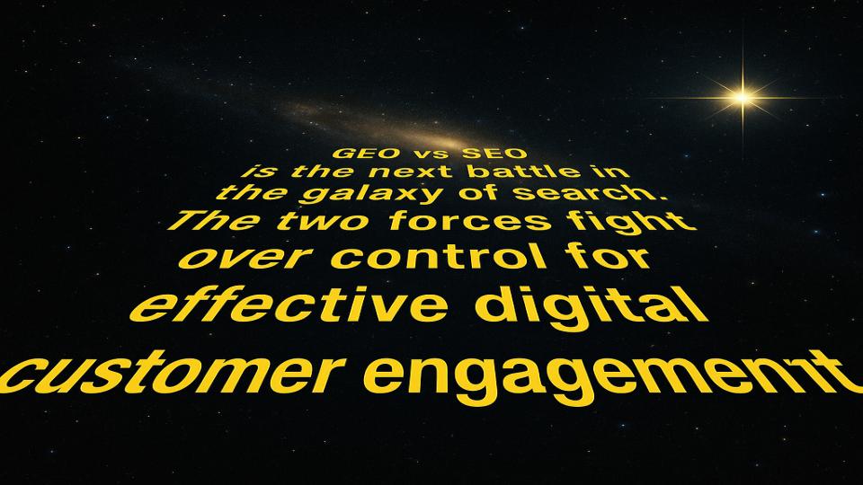 GEO vs SEO is the next battle in the galaxy of search. The two forces fight over control for effective digital customer engagement
shorturl.at/Axk2z
#GenAISearch #CustomerEngagement #search #SEO #GEO #GenerativeEngineOptimization #Infosys #peecai #otterlyai #tryprofound