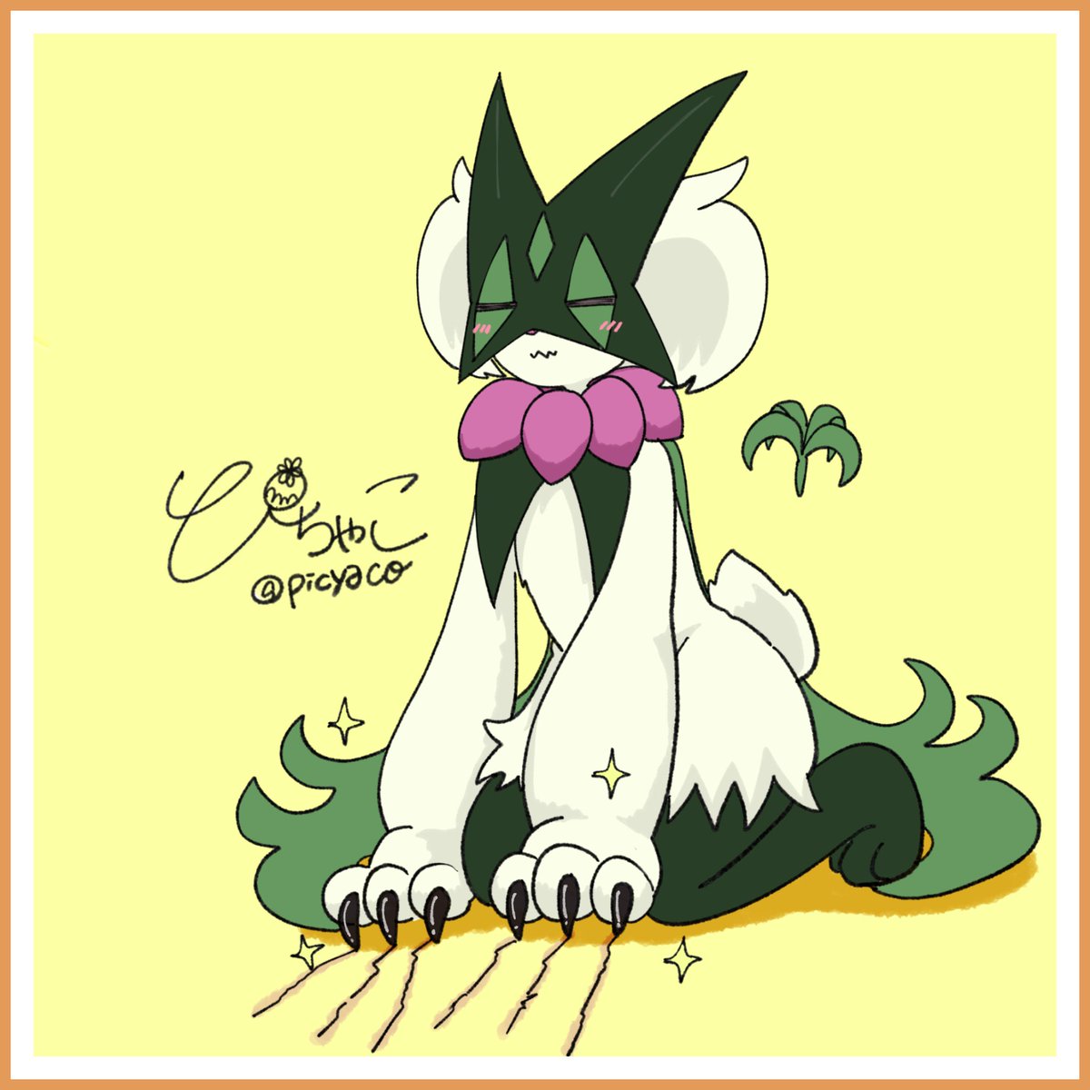 ぴちゃこ@毎日マスカーニャちゃん (@picyaco) on Twitter photo (マスカーニャちゃん175枚目☘️) 
Cat scratching🐾
#Meowscarada #pokemonfanart (マスカーニャちゃん175枚目☘️) 
Cat scratching🐾
#Meowscarada #pokemonfanart