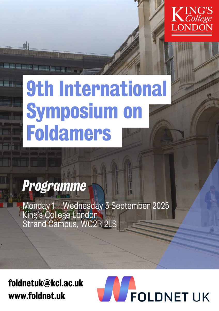 The 9th International Symposium on Foldamers is less than a week away! We're looking forward to welcoming attendees, speakers, and poster presenters to London.

Explore the full programme here: foldnet.uk/news-and-event…