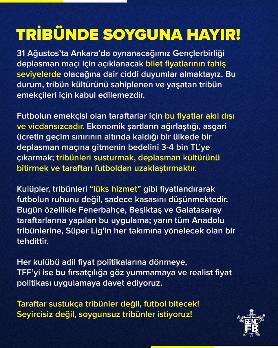 TRİBÜNDE SOYGUNA HAYIR!

 #GençFenerbahçeliler
