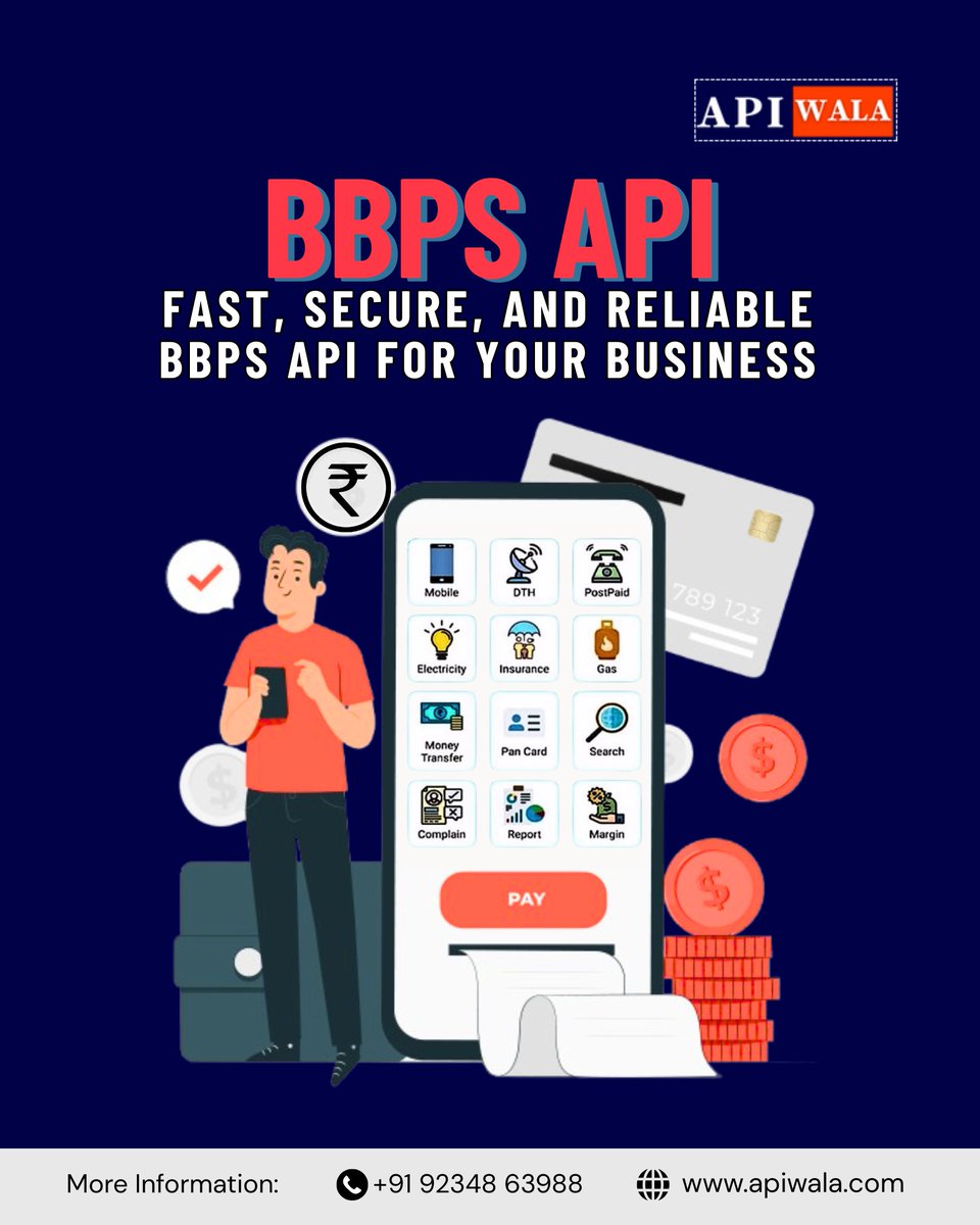 apiwala's tweet image. ⚡ Simplify Bill Payments with APIWala’s BBPS API! ⚡
Deliver secure, seamless, and lightning-fast bill payment services with our Bharat Bill Payment System (BBPS) API. From electricity
👉 Get Started Now: apiwala.com
#APIWala #BBPSAPI #UtilityAPI #BillPayments