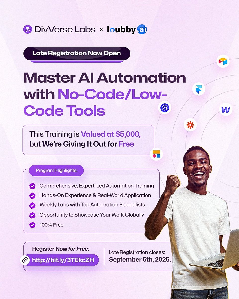 🚨 Late Registration Now Open

The world is shifting fast.

From businesses to everyday workflows, automation is reshaping how we work, innovate, and scale. Those who master it today will be the ones leading tomorrow.

By 2027, AI will automate or augment 50% of business