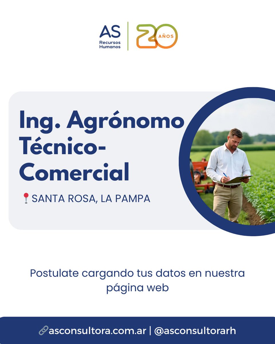 📣 Ing. Agrónomo Técnico-Comercial
📍Santa Rosa, La Pampa

👉🏼Para importante empresa agropecuaria de la zona 

⤵ Postúlate cargado tus datos
asconsultora.hiringroom.com/jobs/get_vacan…