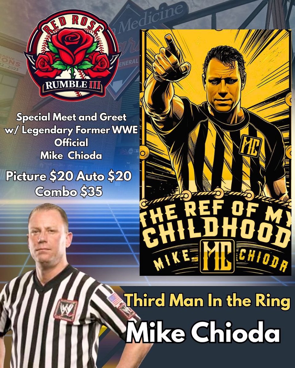 RefLarryPeace's tweet image. Here’s your chance to meet 
The LEGEND himself, former WWE Official, @MjcChioda  comes to the Red Rose Rumble 3 on Saturday September 6. 
Presented by @RefLarrysWC  

3LWTIX.com 

Pre orders available. DM for details! ✌🏻