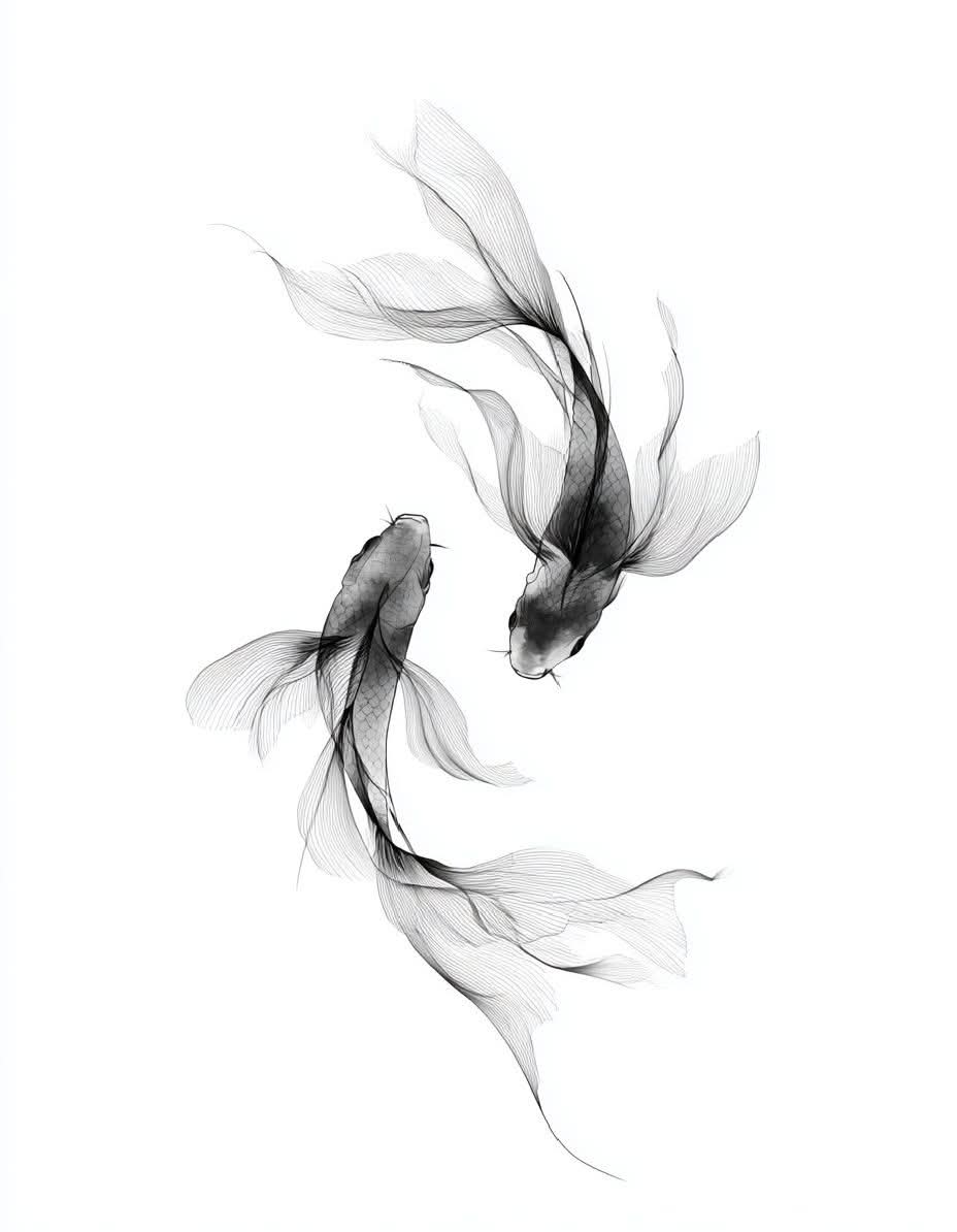 Japanese Koi Fish ink wash Art.....