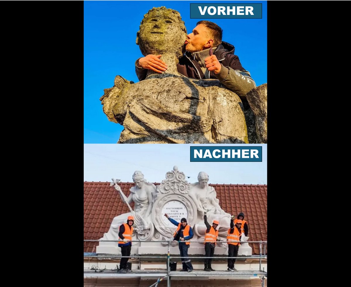 paz.de/abo
Ein letzter Kuss in Ostpreußen vor der Restaurierung: 
Der Kopf oben war wohl nicht einfach verwittert, sondern bereits ein erster sowjetischer Restaurierungsversuch nach dem Zweiten Weltkrieg. 
Doch vor zwei Jahren ließen russische Restauratoren die