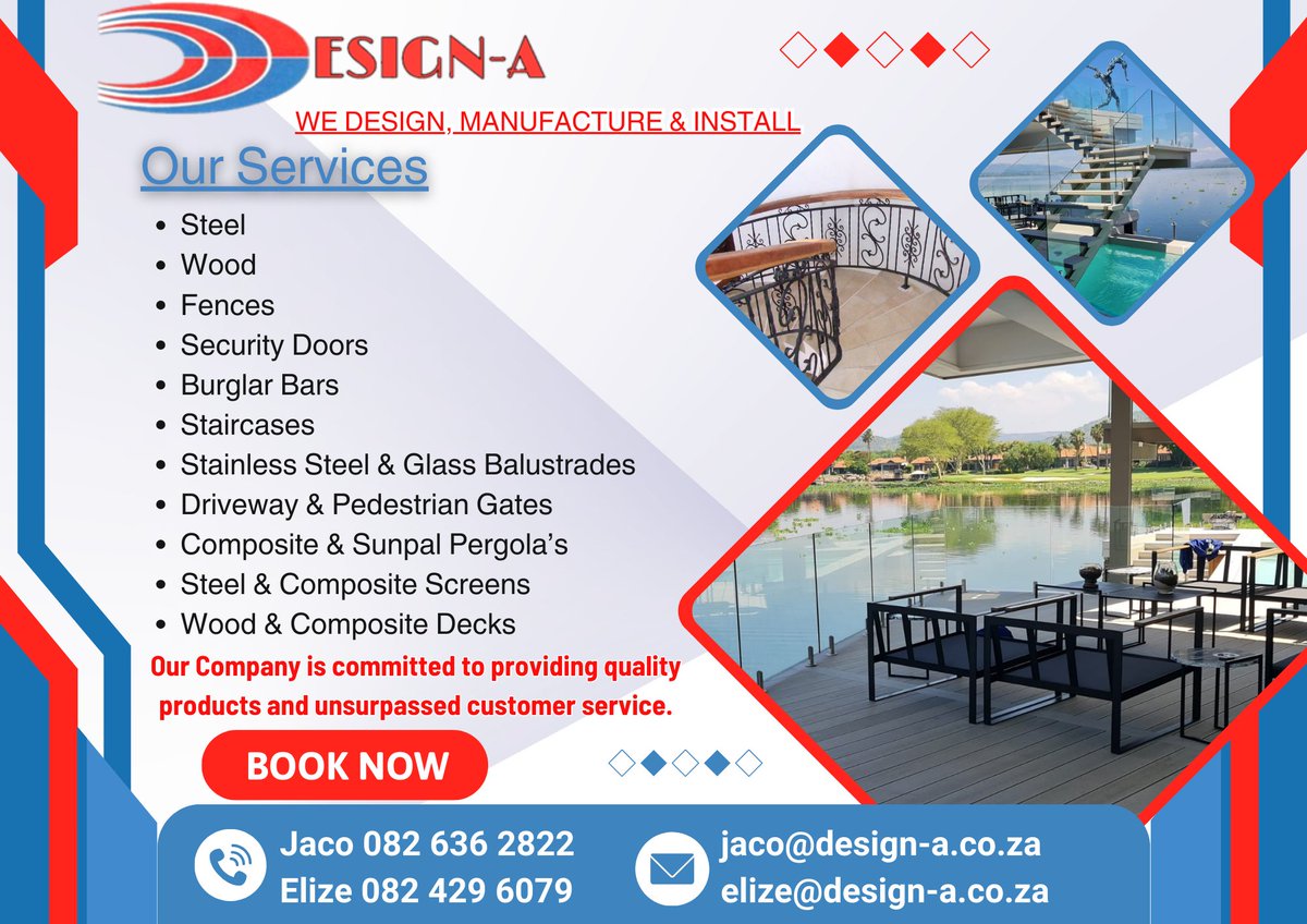 DesignAPretoria's tweet image. We Design, Manufacture and Install - Steel, Stainless Steel &amp;amp; Glass Balustrades, Driveway Gates, Fences, Security Doors, Burglar Bars, Decks and much more...