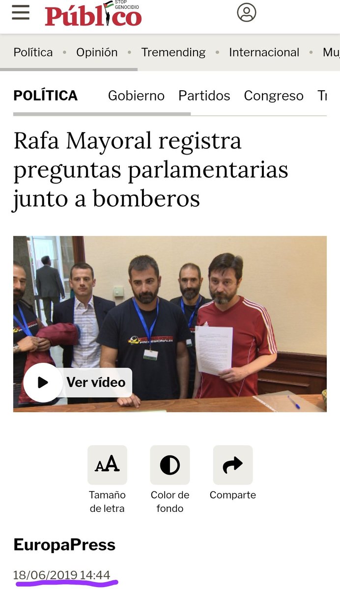 En junio de 2019 el diputado de Podemos <a href="/MayoralRafa/">Rafa Mayoral</a> ya se había hecho eco de las reivindicaciones de los bomberos forestales y la había trasladado al Congreso. Pero como en otras muchas ocasiones las iniciativas de los morados no prosperaron por falta de apoyos 👇