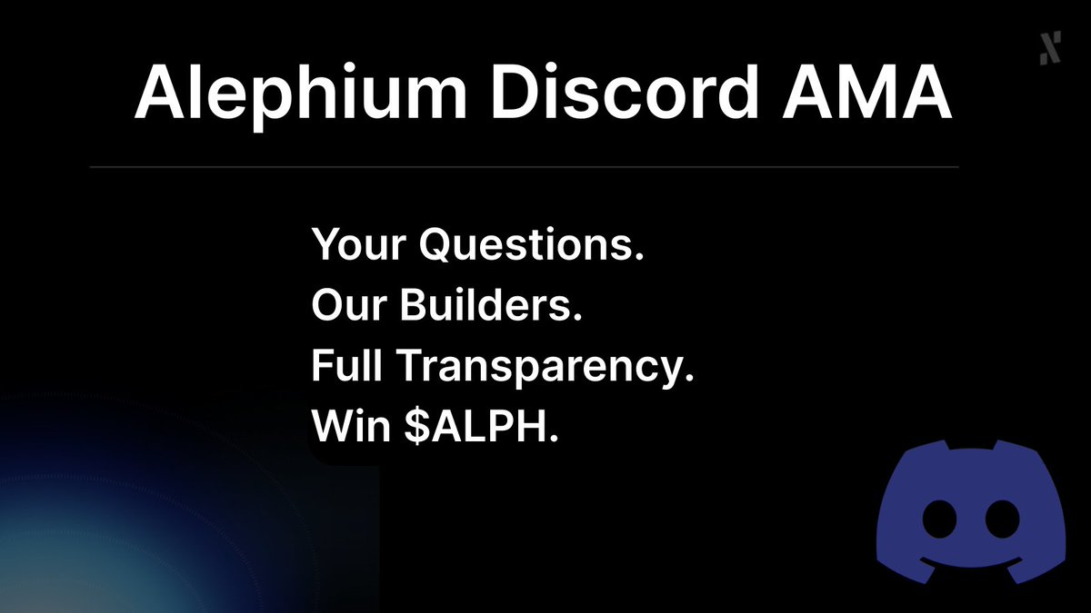Our upcoming core dApp represents an exciting leap forward.

With progress comes curiosity, and we’re here for it.

Drop your questions in our new Discord AMA channel and hear directly from <a href="/wachmc/">Cheng Wang (ℵ)</a> + <a href="/hongchao/">h0ngcha0 (ℵ)</a>.

The floor is yours (come win some $ALPH 👀)