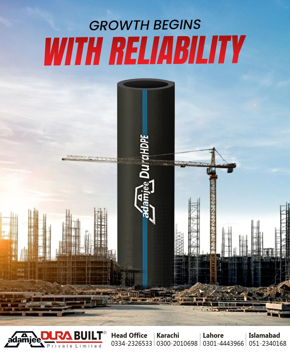 AdamjeeDBuilt's tweet image. Adamjee DuraHDPE is the strength behind every solid foundation—trusted for durability, resilience, and unmatched performance in every project that demands reliability.

Buy Now: adamjeedurabuilt.com/product/hdpe-p…

#Adamjee #HDPEPipes #PipeTechnology #IrrigationSystems #IndustrialPipes