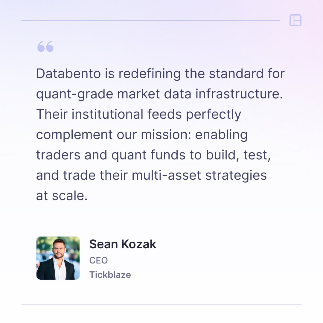 We've partnered with <a href="/Tickblaze/">Tickblaze</a> to power their next-generation hybrid trading platform with institutional-grade market data!

As Tickblaze expands across equities, futures, options, and crypto, they needed nanosecond-precision data for real-time strategy deployment and