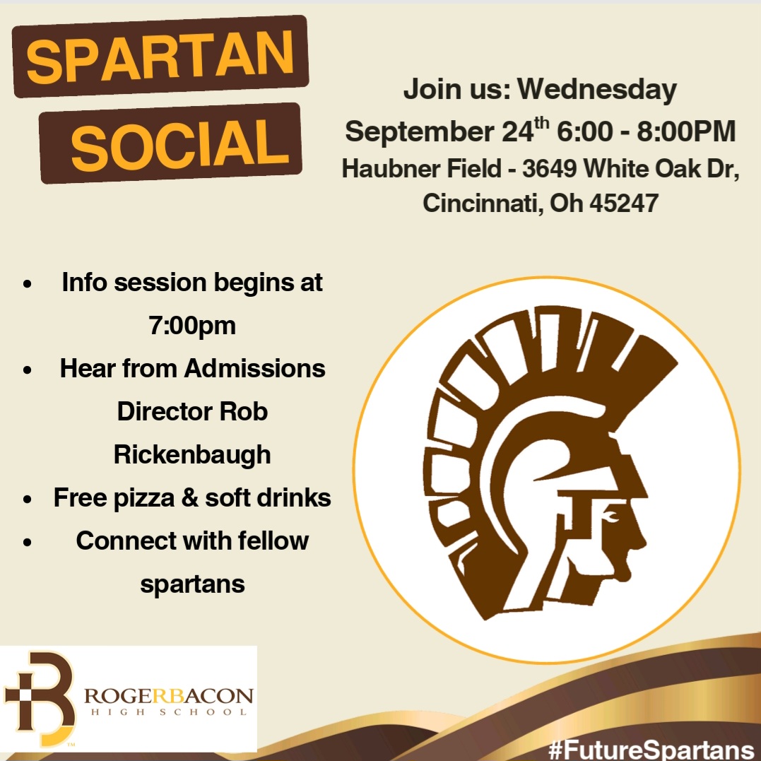 Hosting an exciting night at Haubner Fields for families to learn what makes Roger Bacon High School one of the best in the tri-state. Opportunities are endless! 🙌

Don’t miss it— talking academics, athletics &amp; life after RB!
#RogerBacon #FutureSpartans #ForwardToGreaterThings